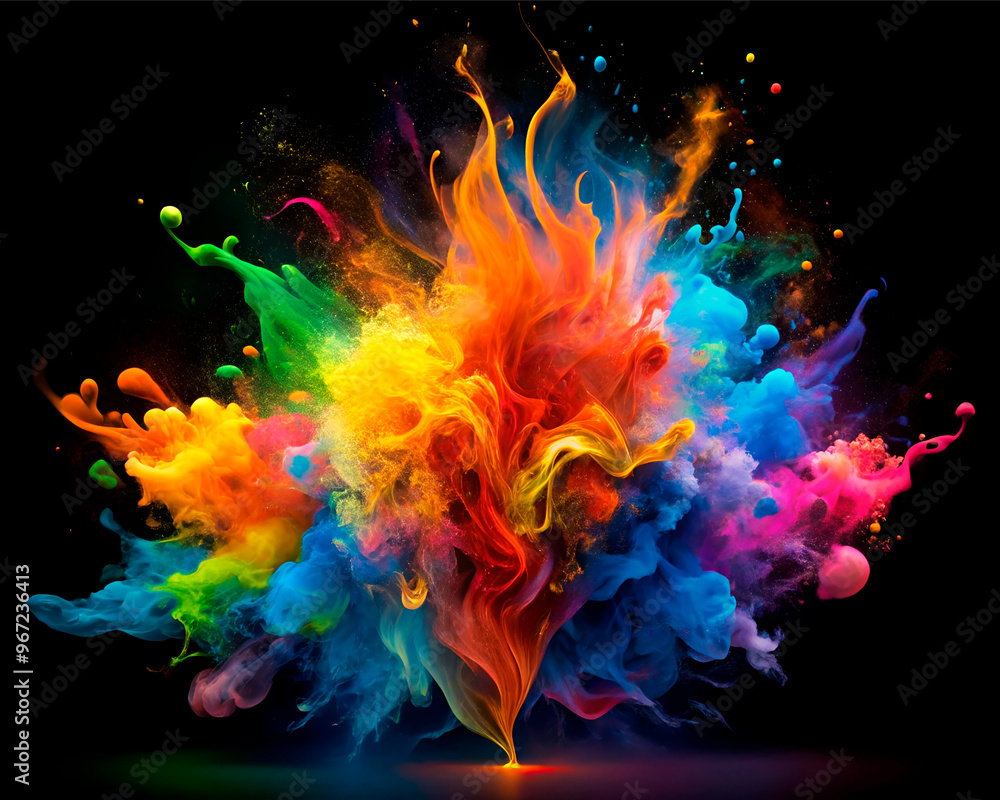 Obraz premium Abstract flames exploding in multi color ink and paint create ai