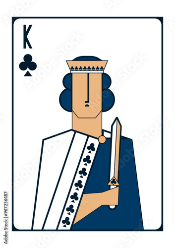 Vector simple image of a king of clubs in a robe and with a short sword in his hand 
