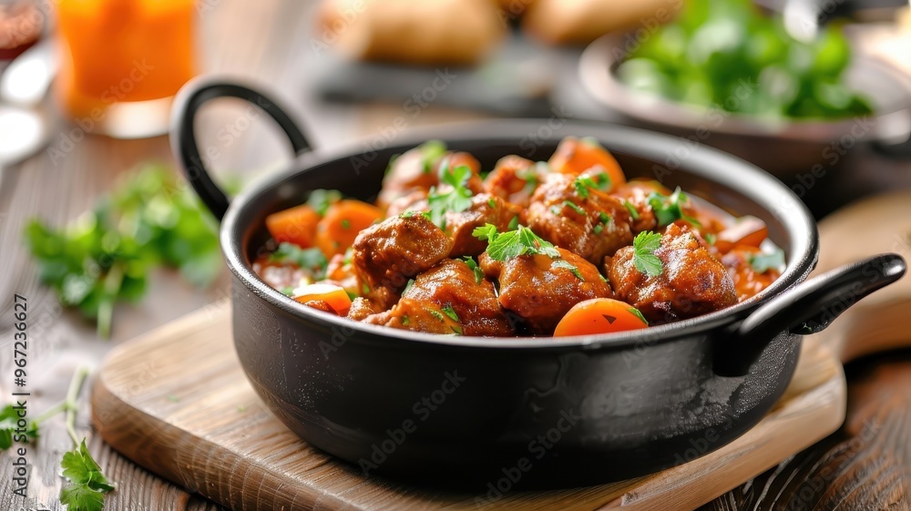 A colorful Indian vindaloo, a rich and complex curry dish with fiery chilies and spices. A colorful Indian vindaloo, a rich and complex curry dish with fiery chilies and spices.