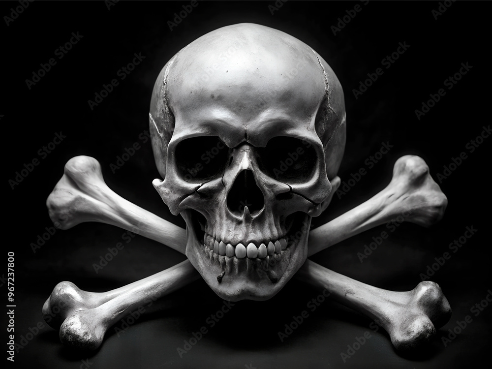 Obraz premium White image of skull with block background. Skull with crossbones on the front. Generated by AI