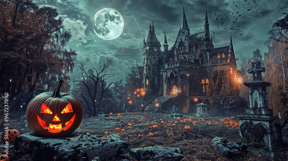 Halloween_celebration_pumpkin_and_dark_castle Halloween_celebration_pumpkin_and_dark_castle