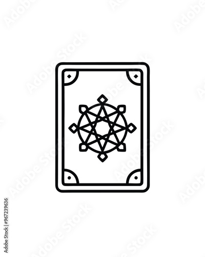 A line art illustration of a vintage tarot card with an intricate star design in the center.