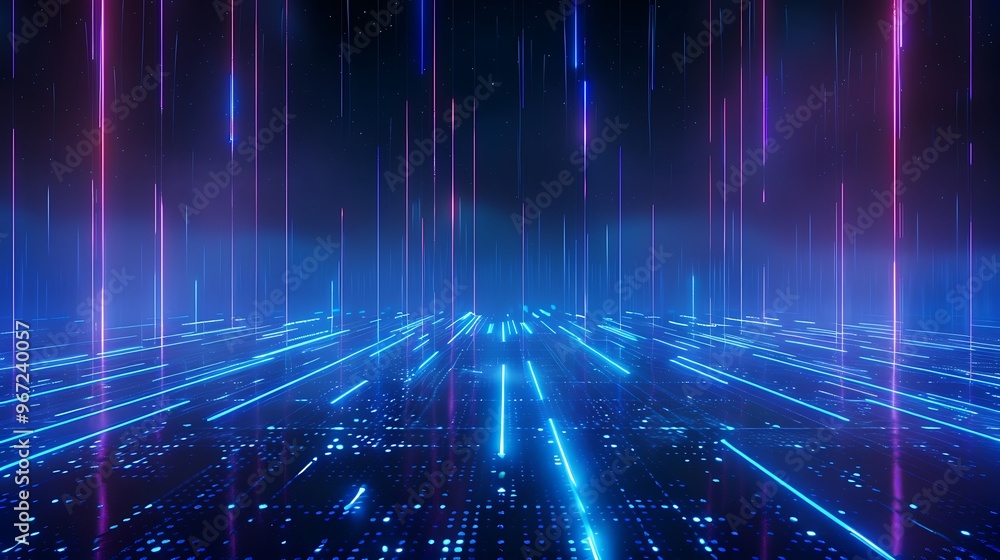A futuristic digital landscape with vibrant neon lights and abstract patterns, perfect for tech-themed projects and visuals. Stage for product presentation. A futuristic digital landscape with vibrant neon lights and abstract patterns, perfect for tech-themed projects and visuals. Stage for product presentation.