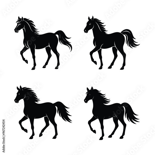 set of silhouettes of Horse vector illustration