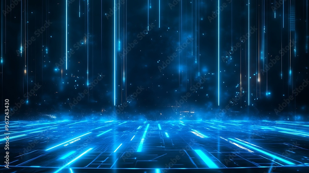 A stunning blue futuristic background with glowing lines and patterns, perfect for technology, gaming, or sci-fi themes. Stage for product presentation. A stunning blue futuristic background with glowing lines and patterns, perfect for technology, gaming, or sci-fi themes. Stage for product presentation.