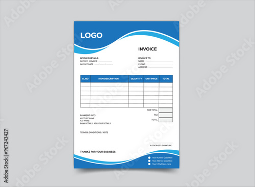 Creative, modern, clean, and professional corporate company business letterhead and invoice template design with color.
