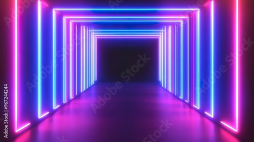 A vibrant neon light background featuring glowing, colorful lines and shapes against a dark backdrop. The dynamic, futuristic design with bright neon hues creates a captivating 