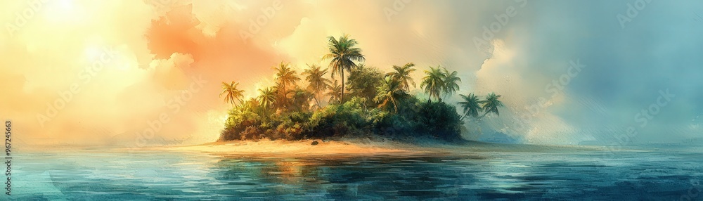 Fototapeta premium Haunted island, pirate treasure buried under ancient curse, eerie atmosphere, Watercolor style