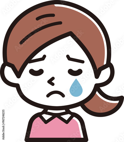 若い女性　表情のアイコン　泣く