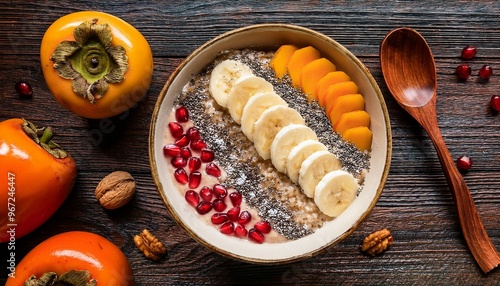 Wallpaper Mural A colorful smoothie bowl made with seasonal winter fruits like persimmons, pomegranate seeds, and banana, topped with granola and nuts, offering a vibrant and nutritious start to the day. Torontodigital.ca