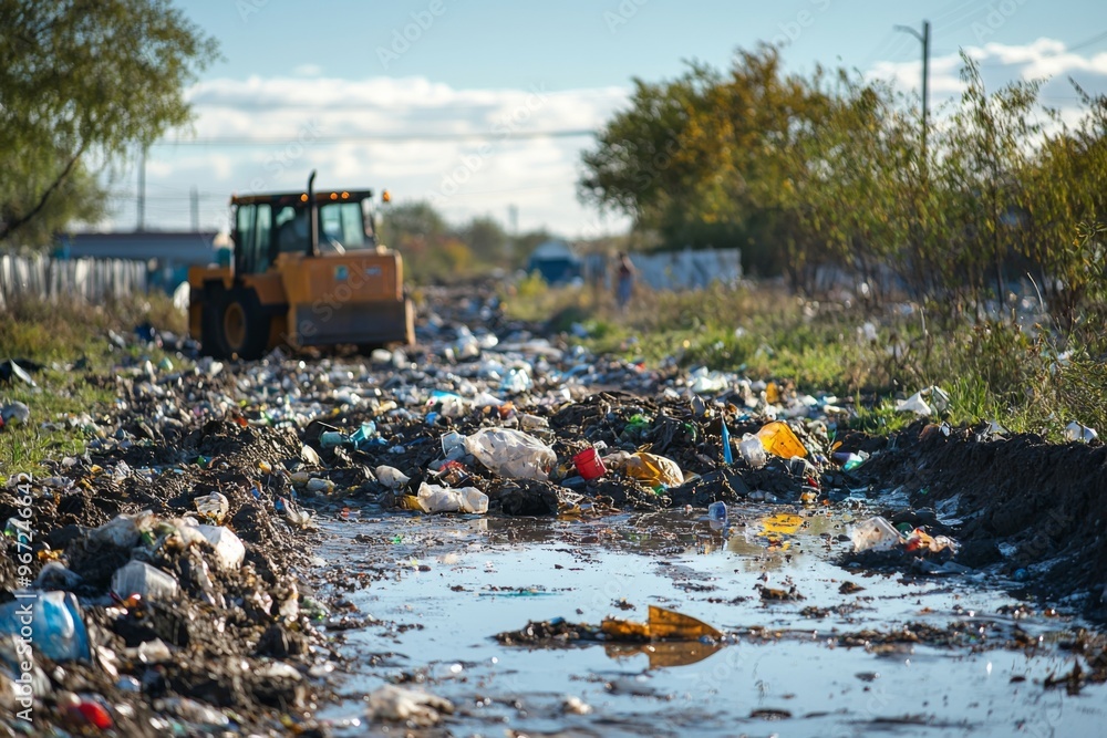 Waste landfill illustration created with Generative AI Waste landfill illustration created with Generative AI