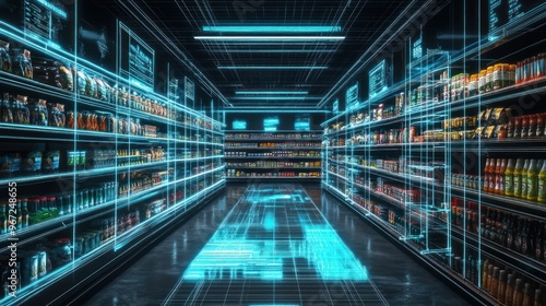 Futuristic Supermarket with Neon Lights