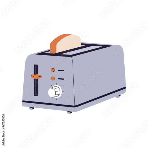 Icon of toaster. Toast maker. Appliance, electric kitchen utensil for preparing breakfast. Kitchenware for cooking food. Cookware to roast bread. Flat isolated vector illustration on white background