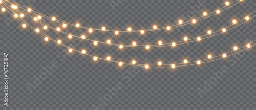 Vector Christmas lights on a transparent background. Christmas light PNG.  Set of Christmas glowing garlands. For advertising invitations, web banners, postcards. Vector. Christmas decoration, LED lam