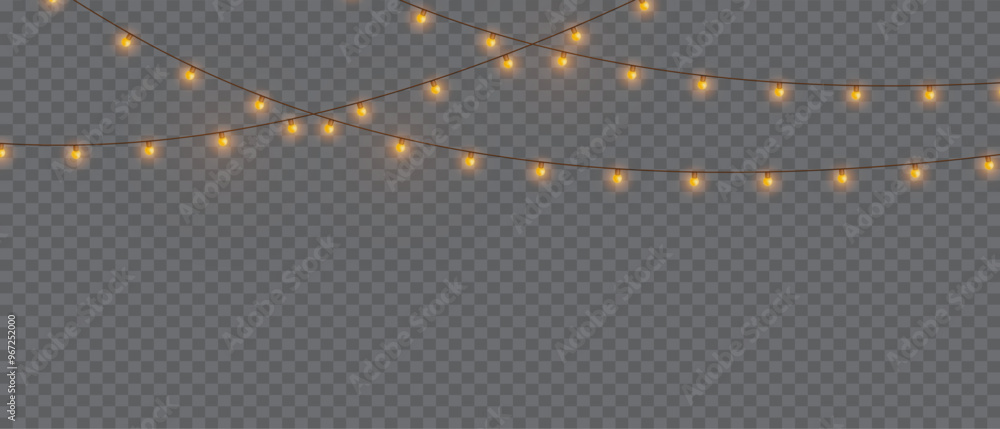 Vector Christmas lights on a transparent background. Christmas light PNG.  Set of Christmas glowing garlands. For advertising invitations, web banners, postcards. Vector. Christmas decoration, LED lam