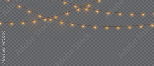 Vector Christmas lights on a transparent background. Christmas light PNG.  Set of Christmas glowing garlands. For advertising invitations, web banners, postcards. Vector. Christmas decoration, LED lam
