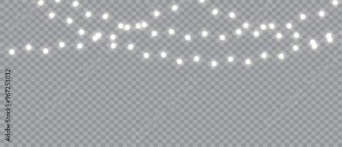 Vector Christmas lights on a transparent background. Christmas light PNG.  Set of Christmas glowing garlands. For advertising invitations, web banners, postcards. Vector. Christmas decoration, LED lam