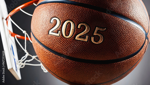 Obraz na płótnie happy new 2025 year basketball themed, basket ball background, sport concept, festive template, numbers w salonie