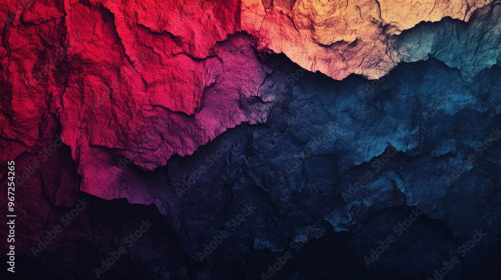 Naklejka premium A vibrant abstract texture featuring layered colors transitioning from warm reds to cool blues, ideal for backgrounds.