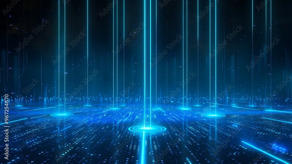 Abstract blue light beams create a futuristic atmosphere, perfect for technology, data visualization, or digital art concepts. Stage for product presentation. Abstract blue light beams create a futuristic atmosphere, perfect for technology, data visualization, or digital art concepts. Stage for product presentation.