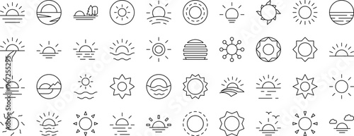 Sun Line Icon Set. Editable Stroke. Minimalistic Linear Pictogram for Design of Cards, Apps, Banners, Posts
