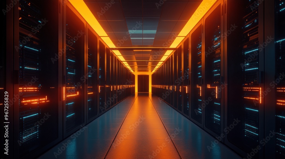 Server Room with Orange Light Server Room with Orange Light