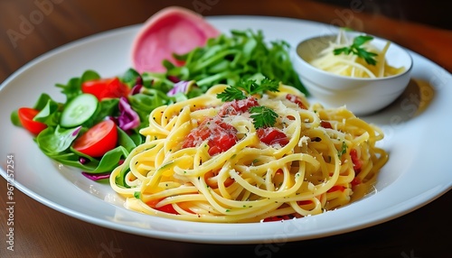 spaghetti with tomato sauce and basil