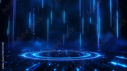 Wallpaper Mural Futuristic blue background with glowing lines and circular patterns, perfect for sci-fi, technology, or abstract concepts. Stage for product presentation. Torontodigital.ca