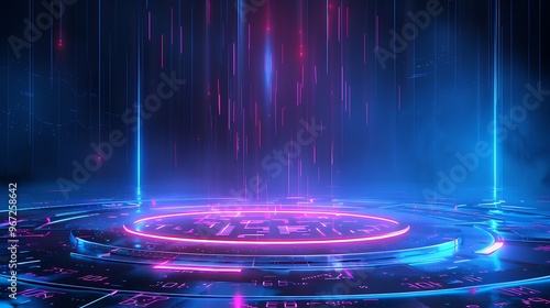 Wallpaper Mural Futuristic digital background featuring neon lights and glowing effects, perfect for technology and sci-fi themes. Stage for product presentation. Torontodigital.ca