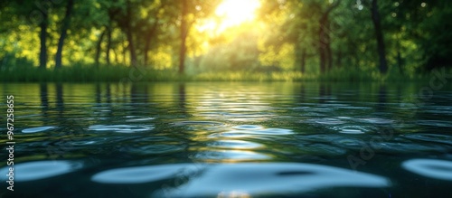 Tranquil River Scene with Sunlight Through Trees