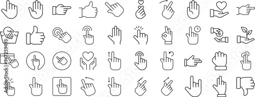 Gesture, Hand, Cursor Line Icon Bundle. Editable Stroke. Minimalistic Linear Pictogram for Design of Cards, Apps, Banners, Posts