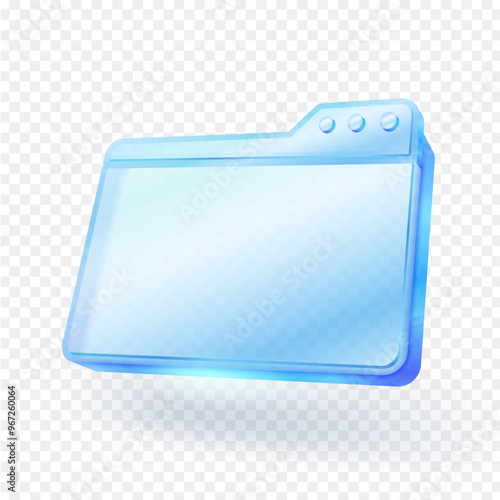 Glass Folder transparent icon, 3D side view, isolated on white background. Realistic vector illustration.