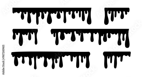 Black melt drips or melted chocolate, liquid sauce drops, , current paint. Vector graffiti splatter