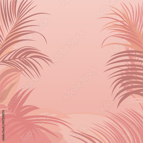 Palm leaves background vector illustration, Peach fuzz color. Abstract and flat style background, tropical summer plants and leaves