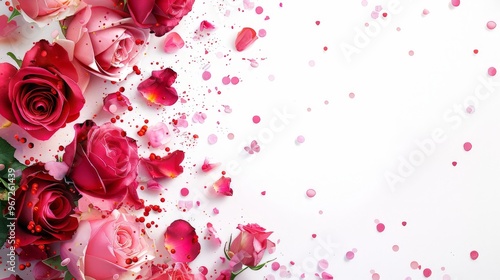 Romantic Floral Arrangement with Pink and Red Roses.