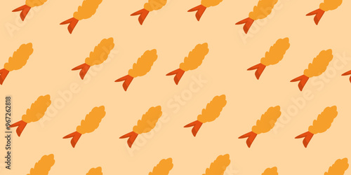 tempura fried shrimp seamless pattern. crispy shrimp tempura pattern background. Tempura Shrimp Pattern Background. fried shrimp pattern.	