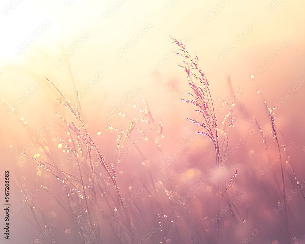 Close-up of dew on grass, foggy sunrise, soft focus, blurry background, shallow depth of field, macro photography, award-winning photography Close-up of dew on grass, foggy sunrise, soft focus, blurry background, shallow depth of field, macro photography, award-winning photography