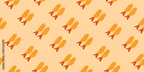 tempura fried shrimp seamless pattern. crispy shrimp tempura pattern background. Tempura Shrimp Pattern Background. fried shrimp pattern.	