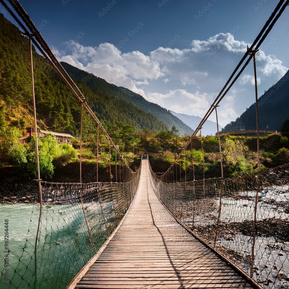 Fototapeta premium Tibetan bridge, AI generated