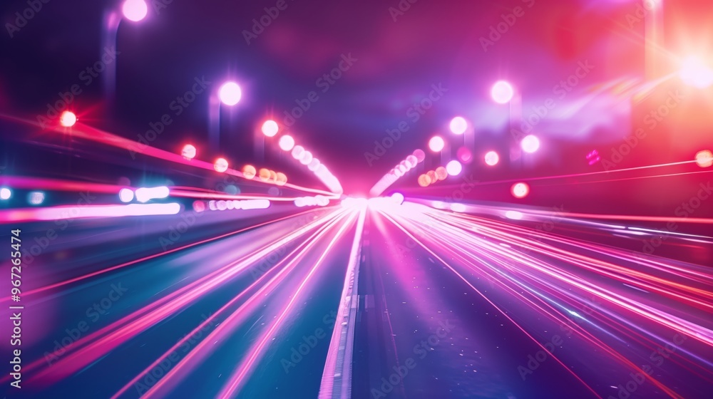 Speeding Lights on Highway at Night with Neon Glow - Dynamic Long Exposure Photograph Speeding Lights on Highway at Night with Neon Glow - Dynamic Long Exposure Photograph