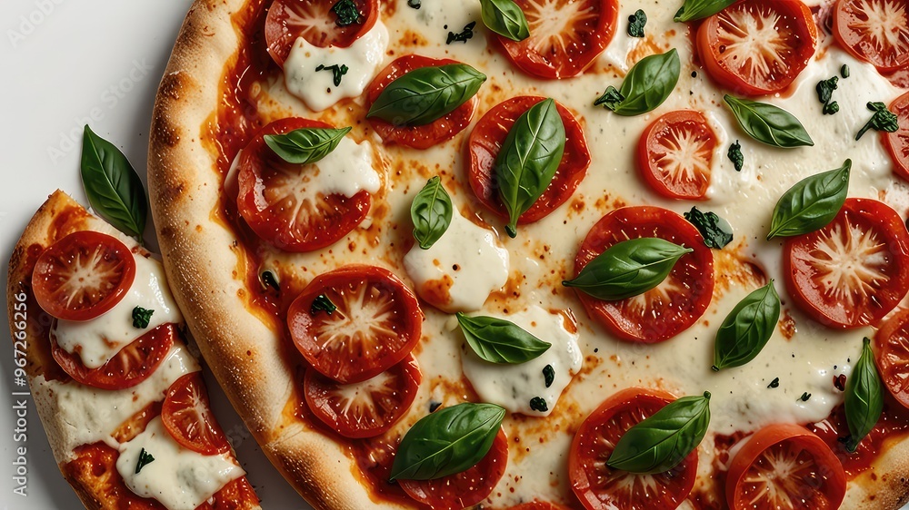 full image of Margherita pizza isolated on a white background ,Jpeg file full image of Margherita pizza isolated on a white background ,Jpeg file
