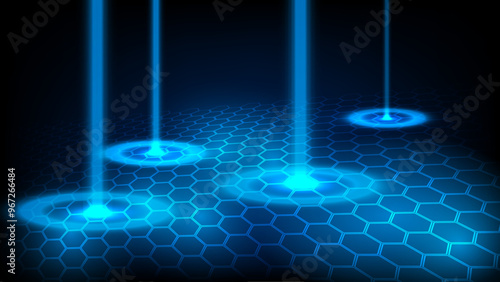 Abstract light vector of transparent hydrogen molecules on blue background