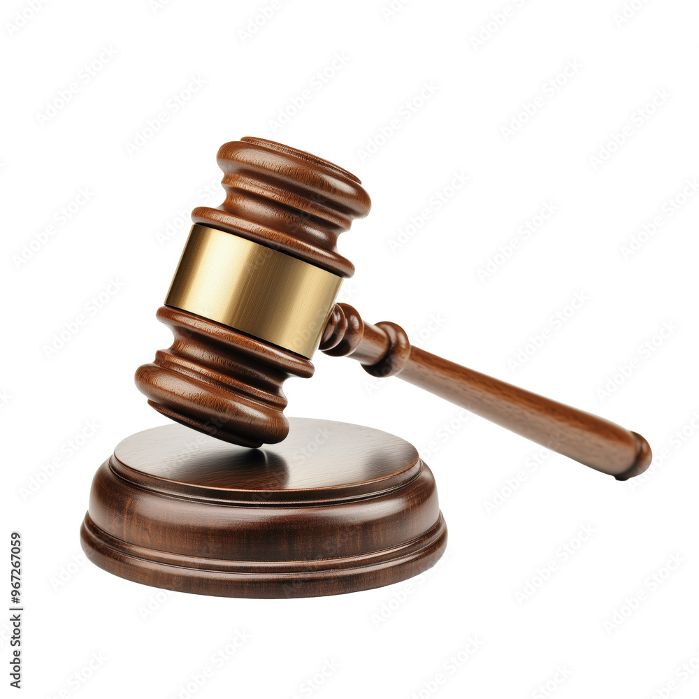 This wooden gavel, crafted with precision, is displayed on a polished base This wooden gavel, crafted with precision, is displayed on a polished base
