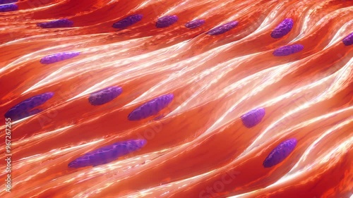 Muscle cells tissue. Myocytes form the bulk of the muscle tissue.	