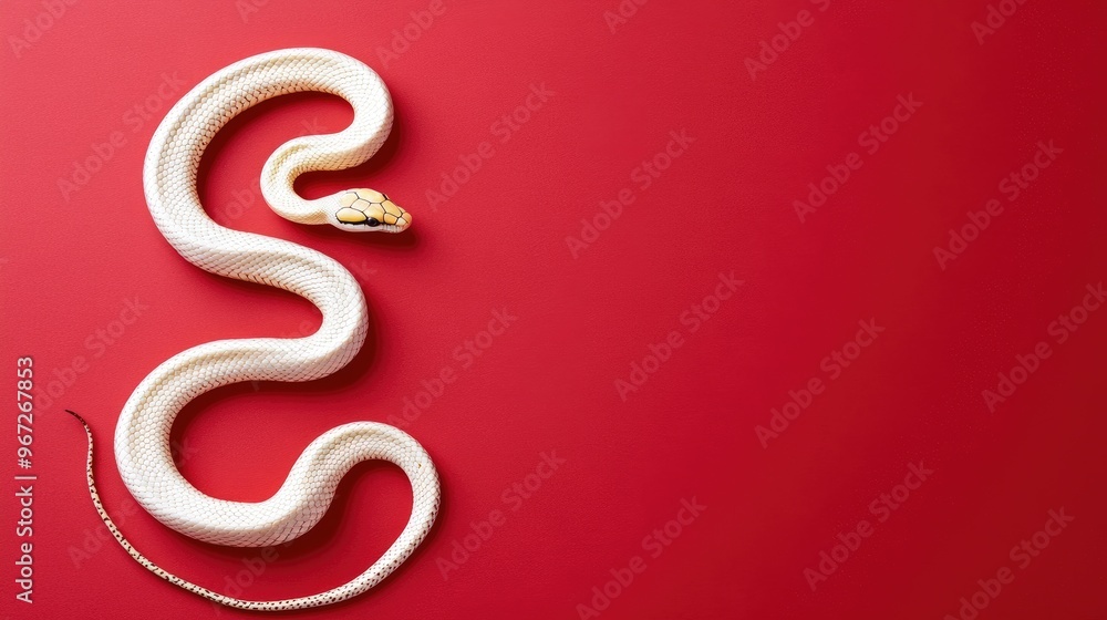 A golden cobra gracefully curls on a vibrant red background, symbolizing prosperity and luck during the festive Chinese New Year celebrations A golden cobra gracefully curls on a vibrant red background, symbolizing prosperity and luck during the festive Chinese New Year celebrations