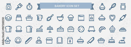 bakery baking line art icon set