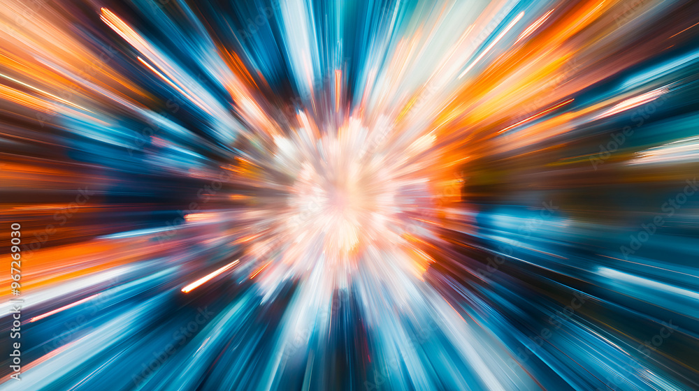 Speed of light in space on dark background ,Abstract background in blue, yellow and orange neon colors, Acceleration speed motion, Light and stripes moving fast over dark background Speed of light in space on dark background ,Abstract background in blue, yellow and orange neon colors, Acceleration speed motion, Light and stripes moving fast over dark background