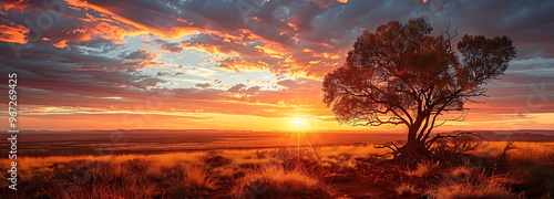 Outback sunset landscape. Australia Outback Plains. HD IMAGE