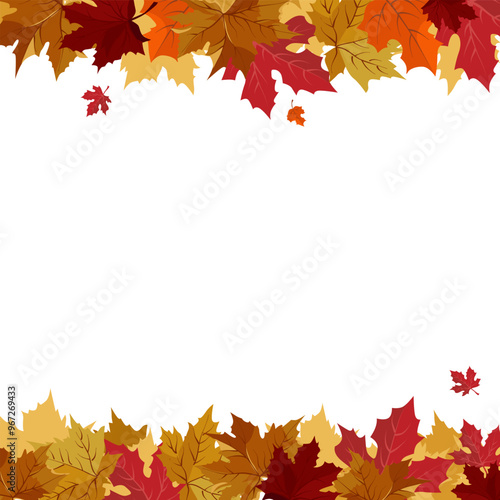 Vector isolated square frame of yellow dry autumn leaves. Border for text. Flat clipart for design
