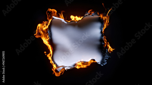 Burning Paper on Fire with Flames Isolated on Black Background